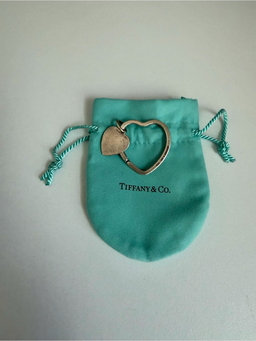 Tiffany & Co. Silver Heart Keyring with Blue Pouch